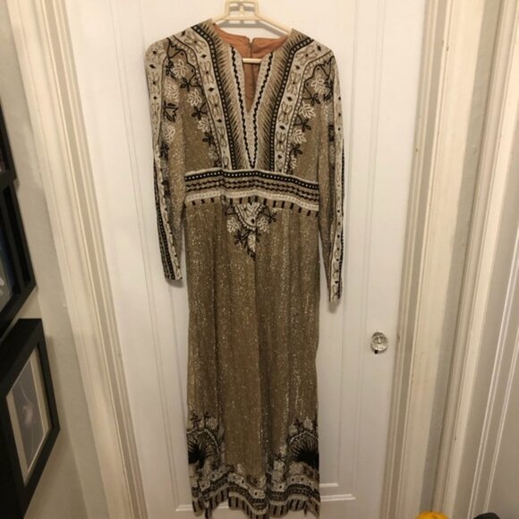 Vintage PLUS Elegant Miss Early 60s Lurex Gold Lame Egyptian Themed Dress - Picture 7 of 12
